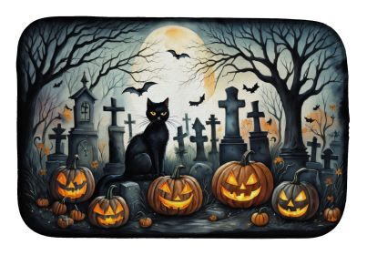 Black Cat Spooky Halloween Dish Drying Mat Absorbent Dish Drying Mat Pad for Kitchen Counter Dish Drainer Mat for Countertop, 14 x 21", Multicolo