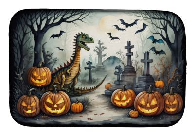 Dinosaurs Spooky Halloween Dish Drying Mat Absorbent Dish Drying Mat Pad for Kitchen Counter Dish Drainer Mat for Countertop, 14 x 21", Multicolo