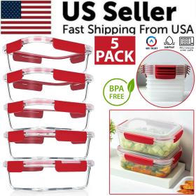 5 Pack Stackable Food Storage Containers Airtight & Leakproof Set Snap Lock Lids (size: 5 Pack - 900ml / 30oz)